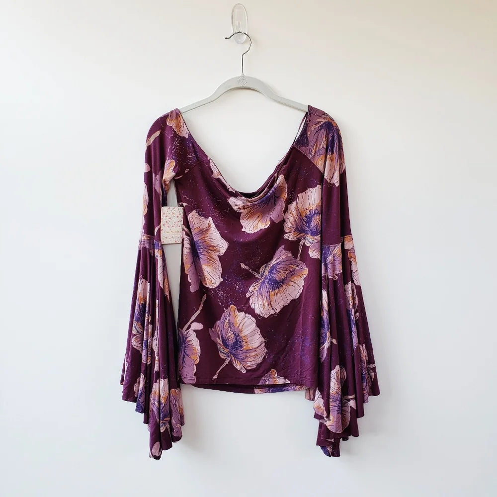 Free People Birds Of Paradise Large Blouse Whimsigoth Gothic Boho Floral Purple